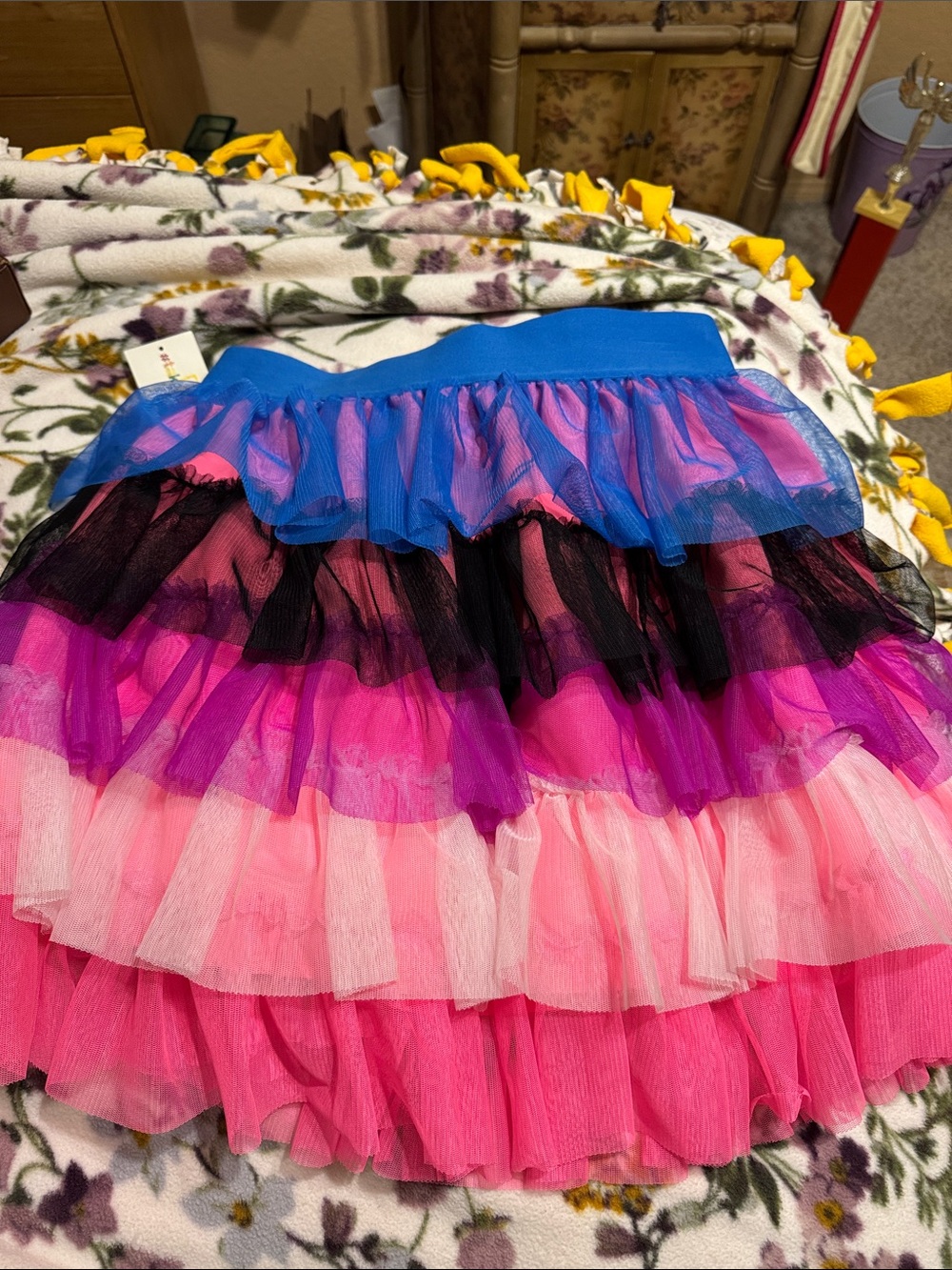 Tiered Ruffle Tulle Skirt - Blue, Black, Purple & Pink